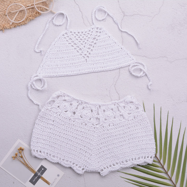 Dame håndcrochet bikini-top med matchende shorts Stilla