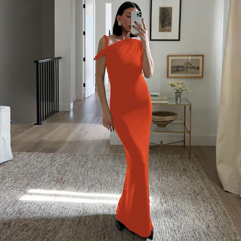 Dame Elegante Maxikjole med asymmetrisk Udsnit og figursyet Snit Stilla
