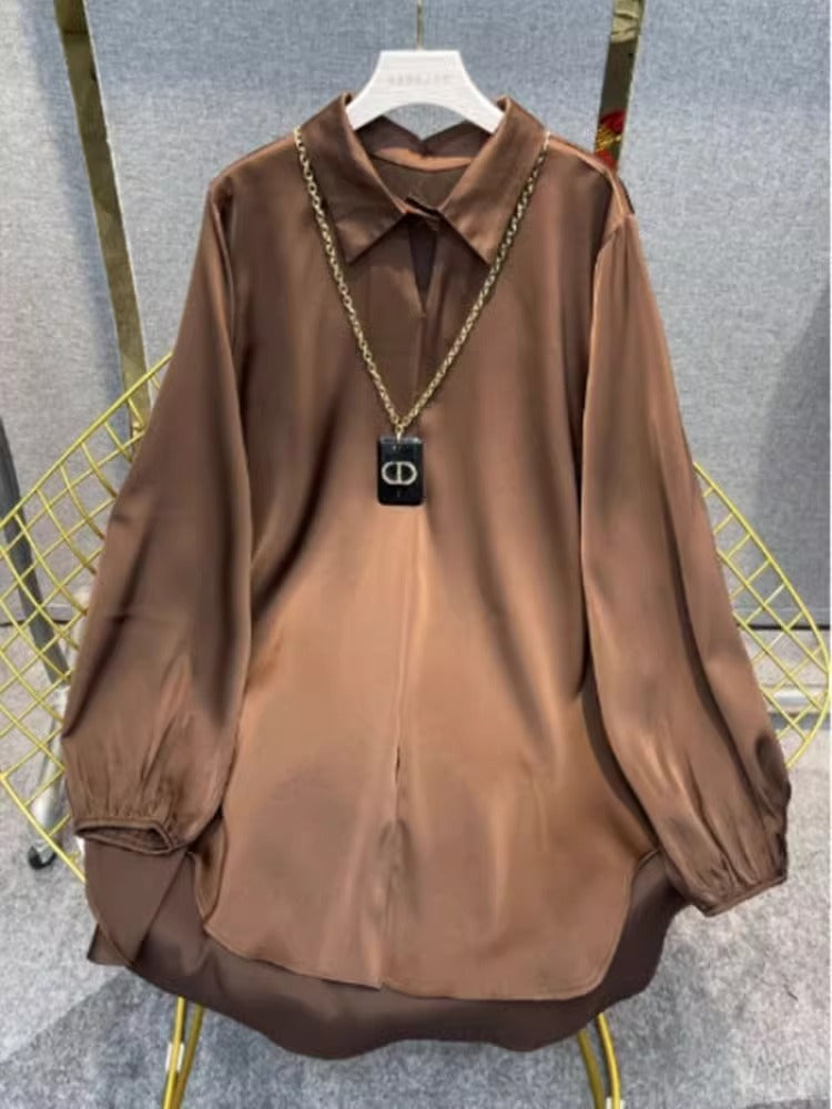 Stilla | Silky-Shirt Forår Ny Løs Silke Skjorte