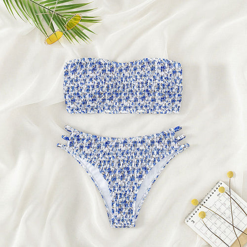 Dame Bandeau-bikini med raffinerede flæsedetailer og justerbare stropper Skovae