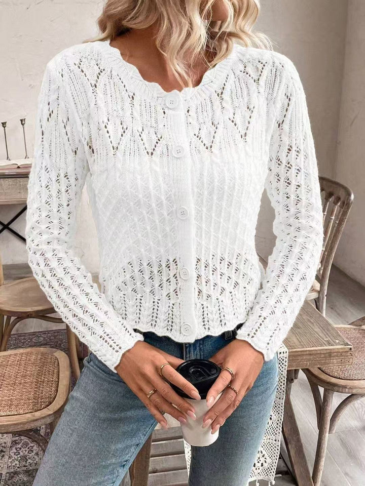 Kvinders cardigan med unik hæklet struktur og knapfri design Stilla