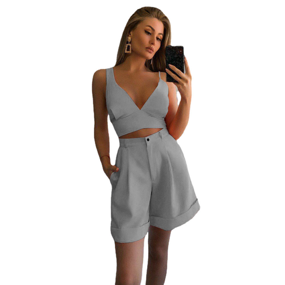 Damer To-delt Sæt med crop Top og elegante Shorts Stilla