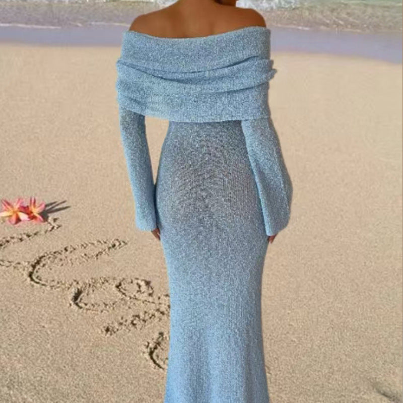Dame Off-Shoulder Maxikjole med lange ærmer og elegant stof Skovae