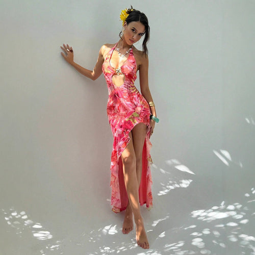 Dame Maxi kjole med elegant cut-out design og blomster accenter Skovae