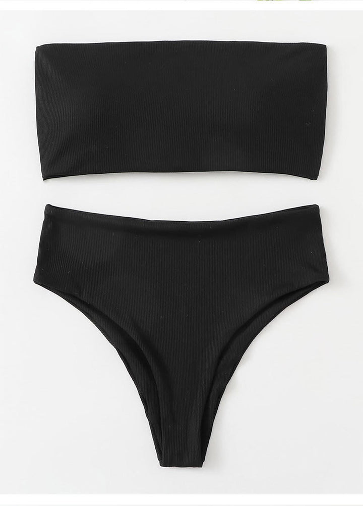 Dame bandeau bikini sæt med høj talje og struktureret stof Skovae