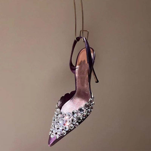 Dame elegante Slingback-pumps med spids tåparti og dekorative krystalakcenter Stilla