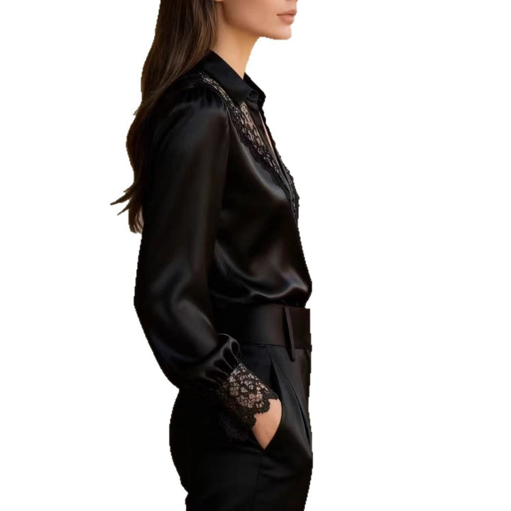 Dame elegant bluse med romantiske spidsdetaljer Skovae