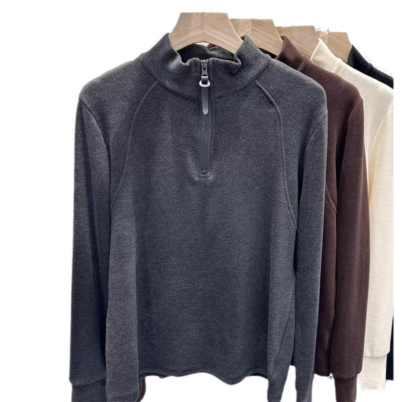 Dame Quarter-Zip Fleece Pullover Sweatshirt med Kængurulomme Stilla