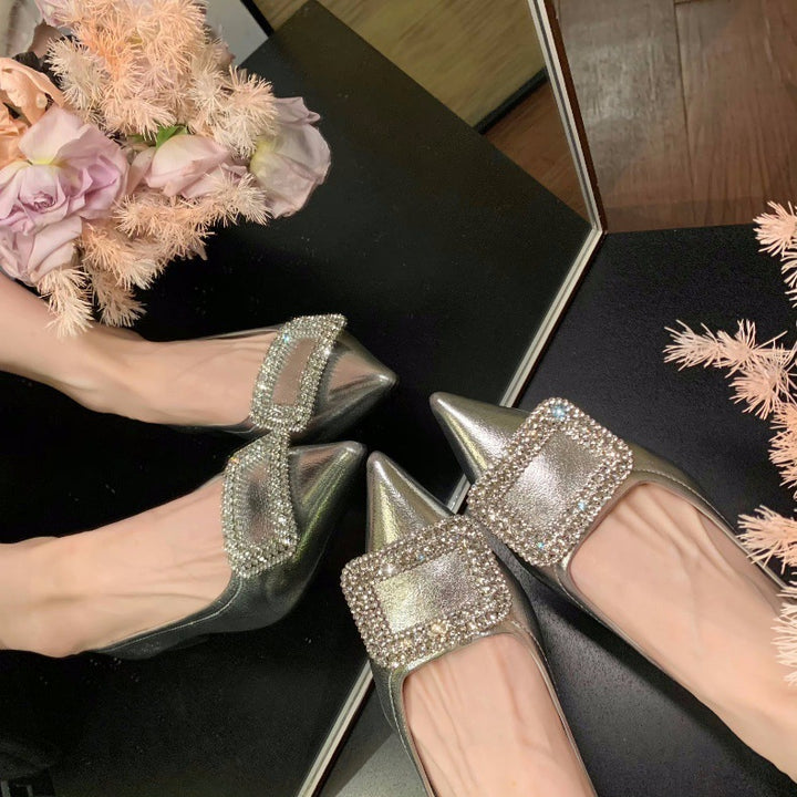 Dame Elegant Spids-Tå Ballerinaer med Krystal-Detalje Stilla