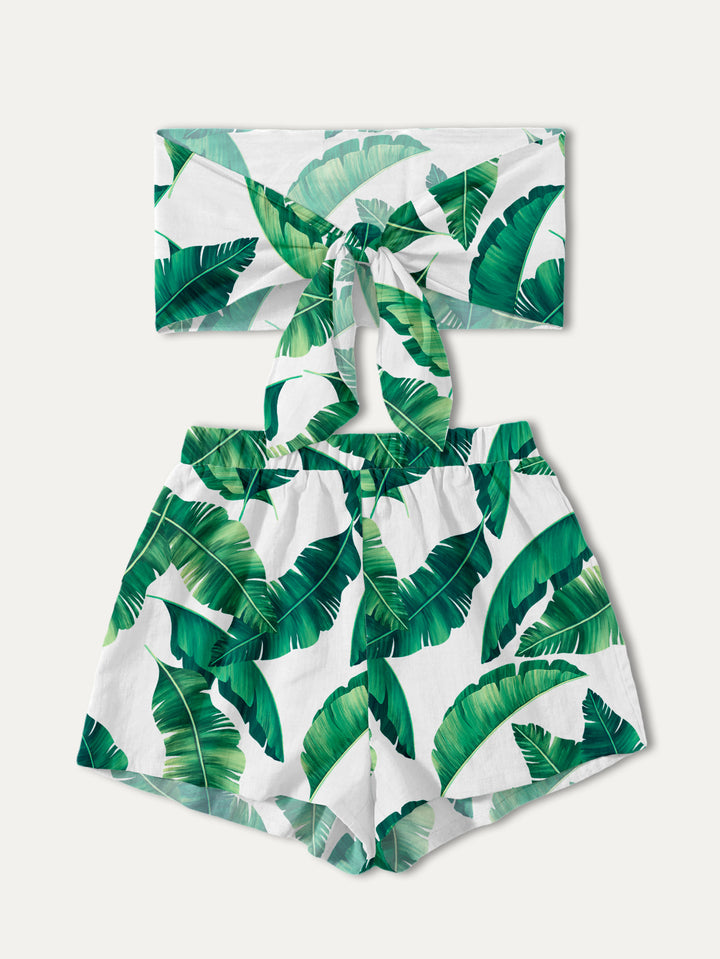 Dame afslappet shorts- og top-sæt med tropisk bladmønster Stilla