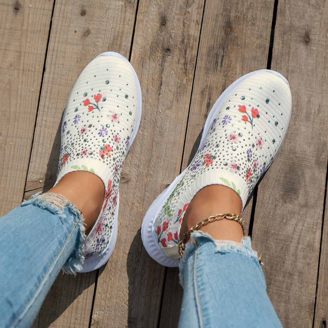 Dame Slip-On Sneakers med blomsterdesign og elastisk overmateriale Stilla