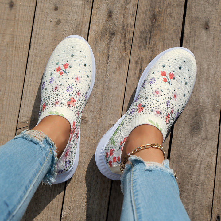 Dame Slip-On Sneakers med blomsterdesign og elastisk overmateriale Stilla