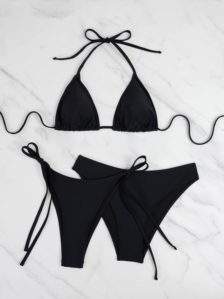 Dame trekant-bikini med justerbare stropper og høje udskæringer