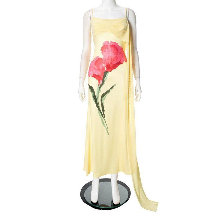 Dame elegant maxikjole med blomsteraccents og flydende snit Stilla