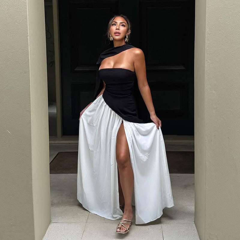 Dame Elegant Strapless Top med Flydende Sjalsdetalje Stilla