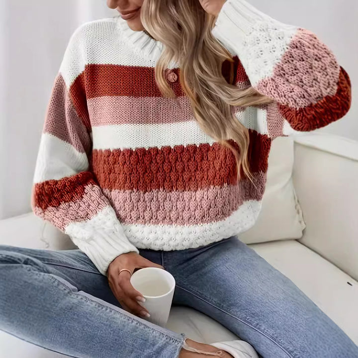Damer Grovstrik Stribet Pullover Trøje Stilla