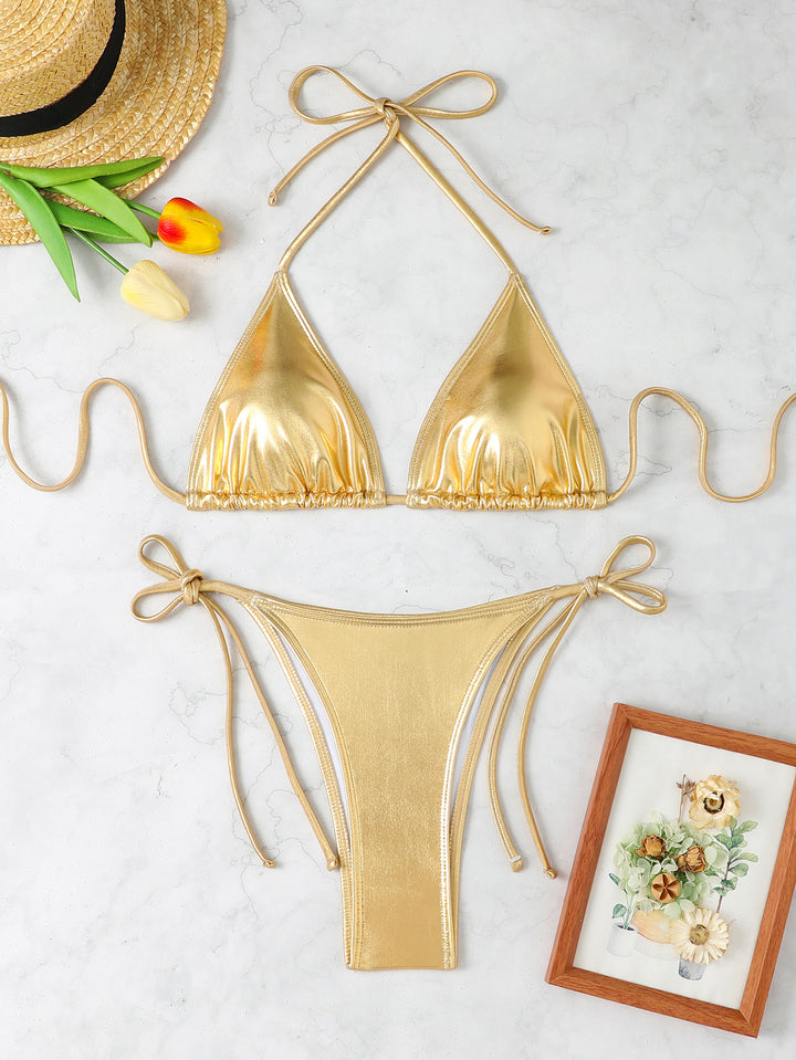 Dame triangel-bikini i gylden metallic-look fra Stilla