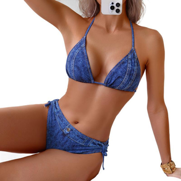 Damer Denim-Look Bikini-Sæt Skovae