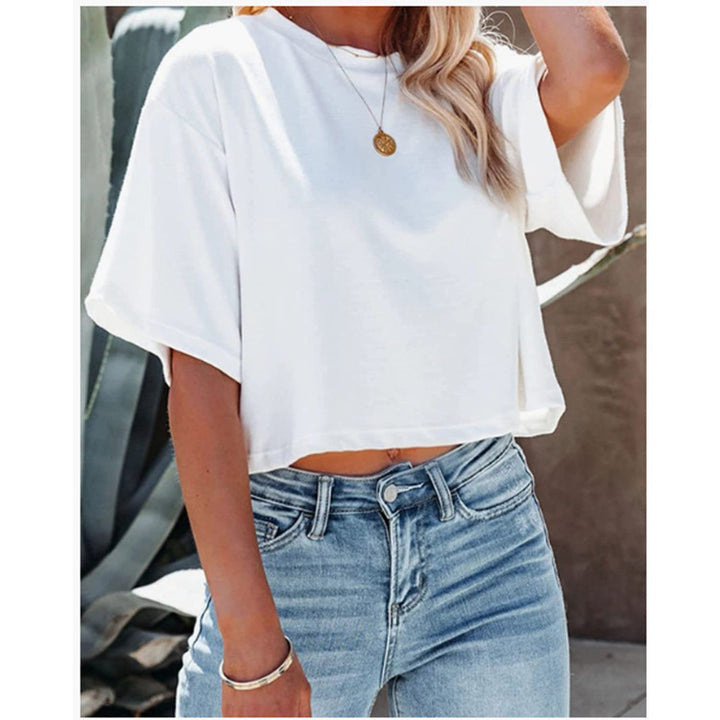 Dame afslappet cropped T-shirt med løs pasform og korte ærmer Stilla