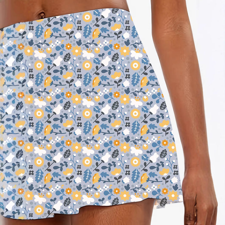 Dame Floral Print Aktiv Nederdel Stilla
