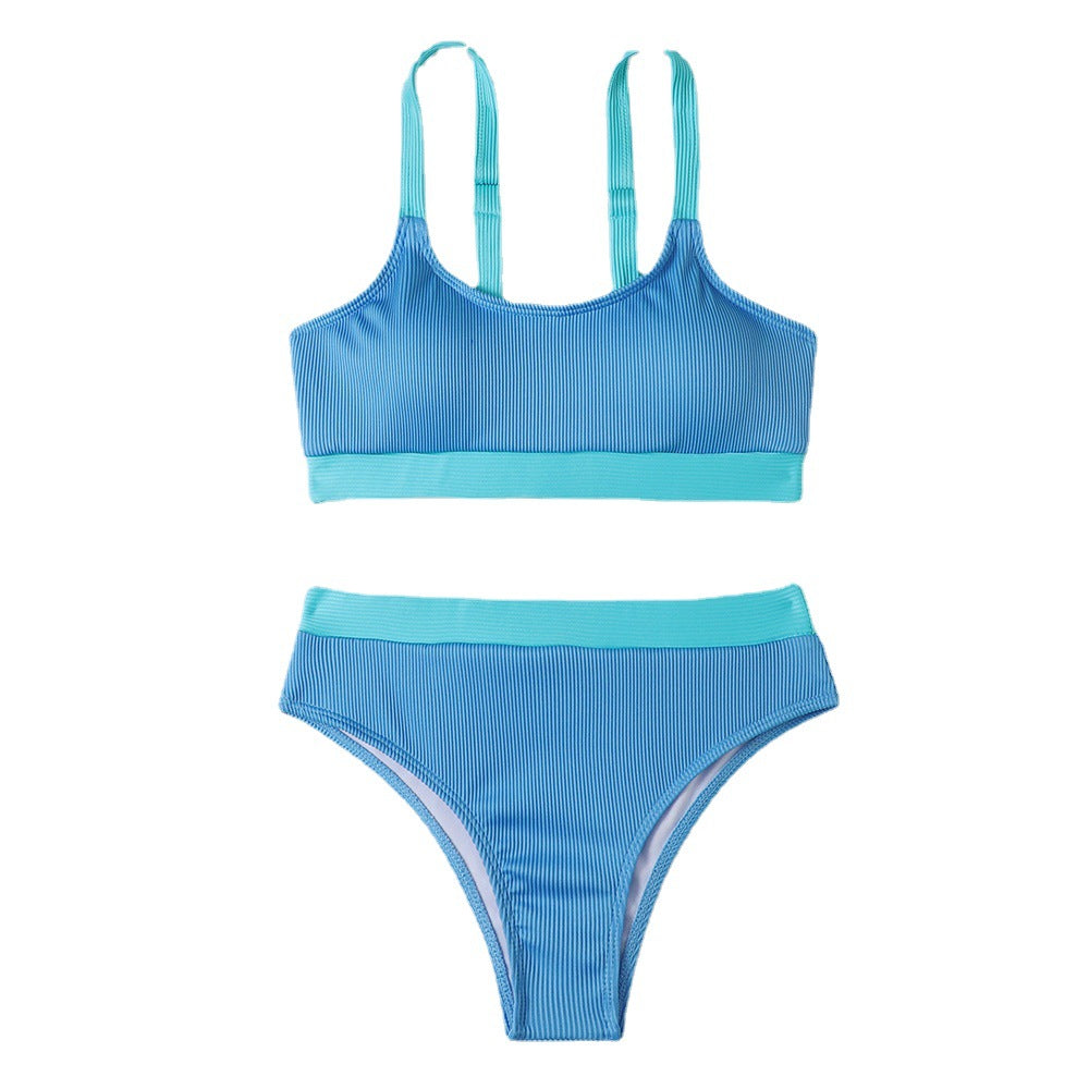 Dame Rib-Bralette-Bikini-Sæt med højskåret bukser Stilla