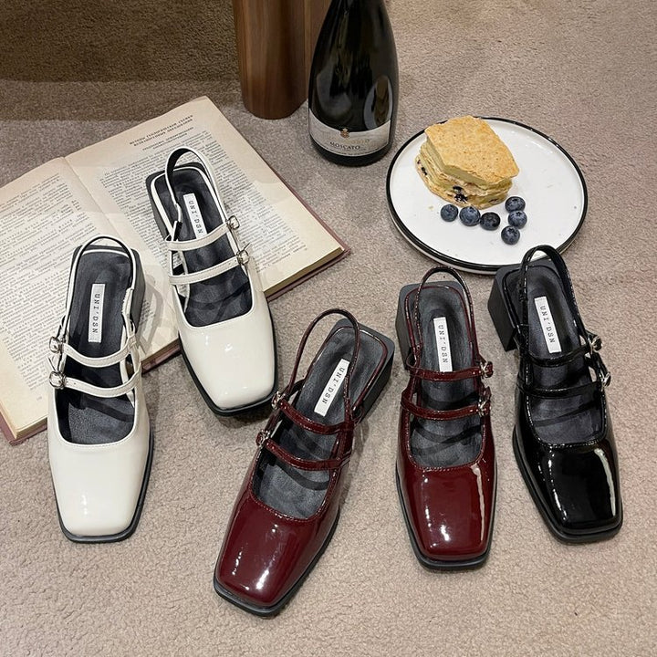 Dame Slingback-Pumper med smart dobbelt rem og glitrende overflade Stilla