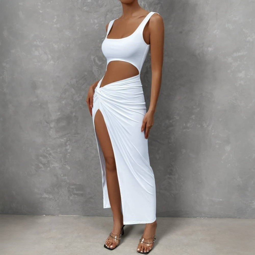 Kvinders Cut-Out Maxi Kjole med Elegant Indpakningsdesign og Høj Slids Stilla