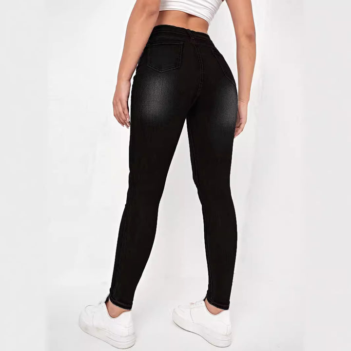 Dame Skinny Jeans i mode ødelagt look med høj talje og behagelig stretch Stilla