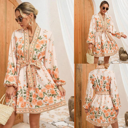Dame Elegant Blomstertryk Kimono Kjole Stilla