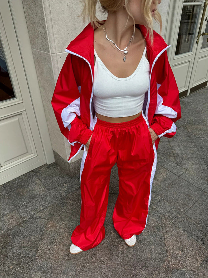 Stilla | Trendy Kontrast Cardigan Top Bukser Sportsdragt