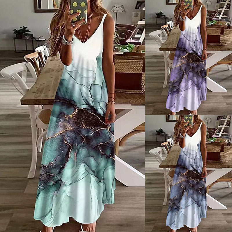 Dame Maxikjole med abstrakt marmor-design Stilla