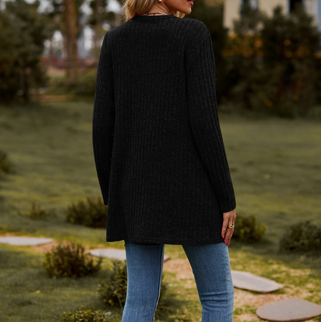 Stilla | Strikjakke Uldstrik Casual Pasform Knapper Ribstrik med Lommer