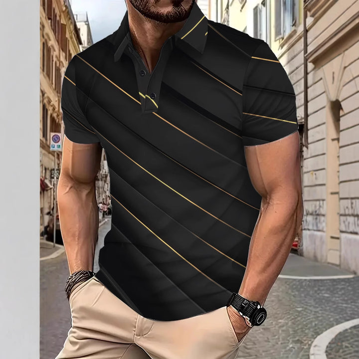 Herrer Poloshirt med moderne diagonalt stribedesign og åndbare egenskaber Stilla