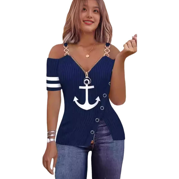 Dame Off-Shoulder Top med maritimt design og dekorative knapper Stilla