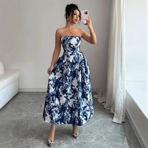 Dame Strapless Maxikjole med floral design og udstyret nederdel Stilla