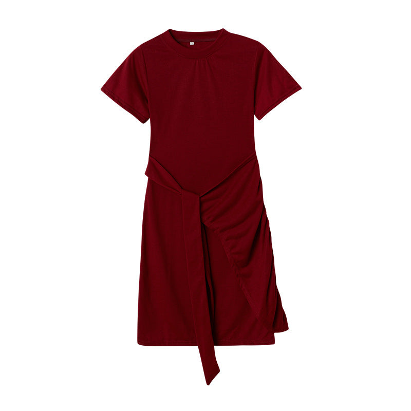 Dame Fritid T-shirt Kjole med Draperet Detalje Stilla