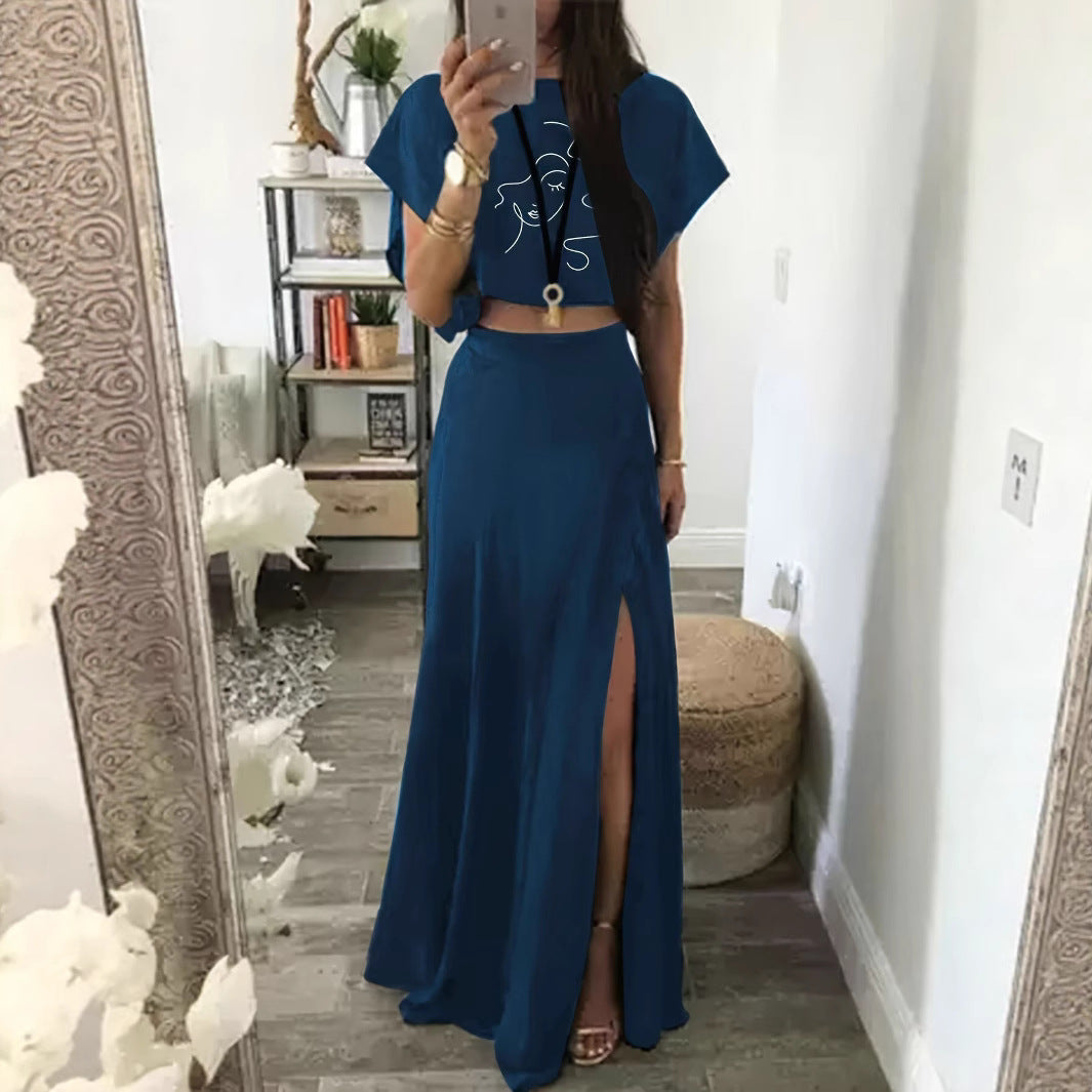 Dame sæt med cropped top og elegant maxiskørt Stilla