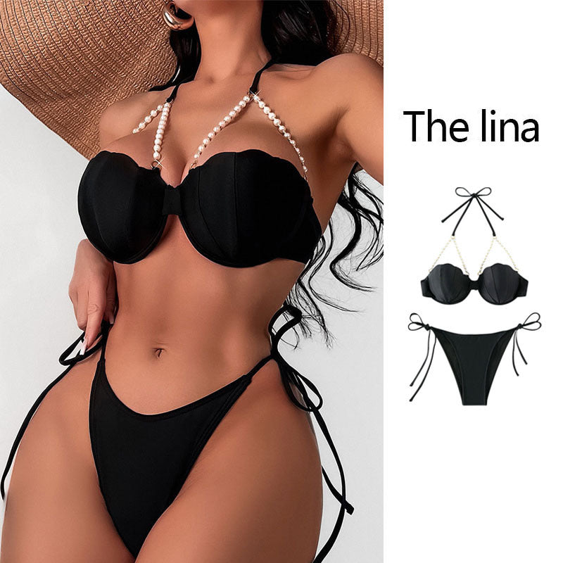 Dame Bikini-sæt med elegante guldakcenter og justerbare stropper Stilla