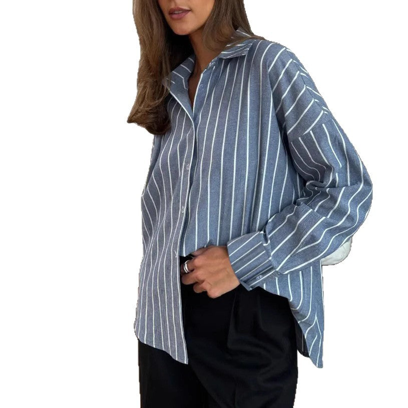 Dame Luksuriøs Skjorte i Stribet Look med Behagelig Oversized Snit Stilla