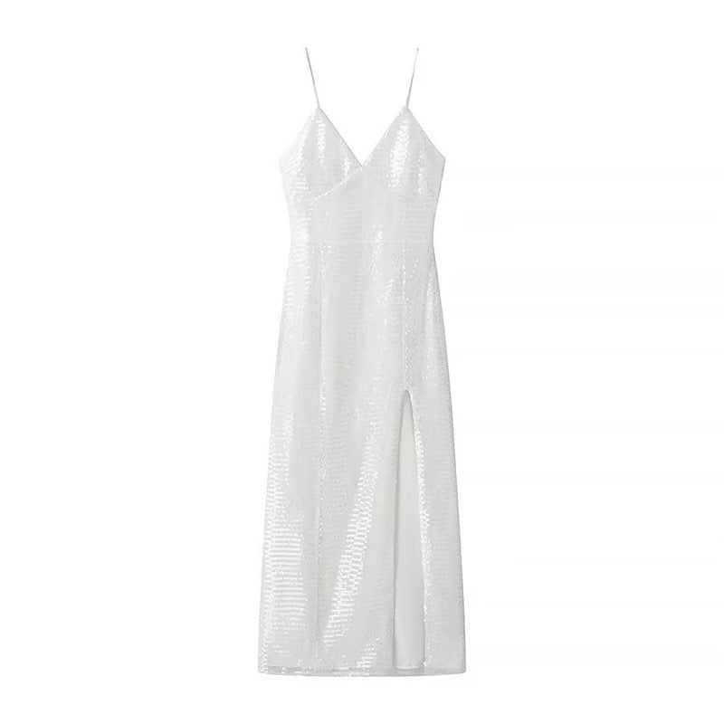 Femme Pailletten Slip Maxi Kjole med sidelæns slids Stilla