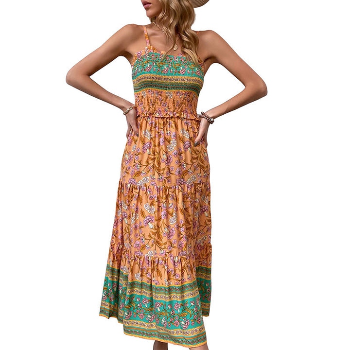Femme Bohemian Maxi-Sommerkjole med flæsekant-detalje Stilla