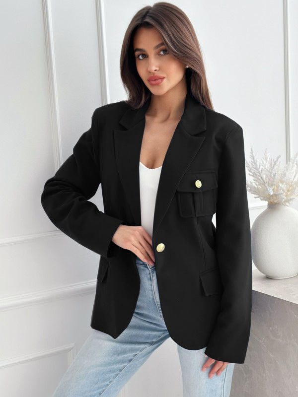Dame elegant blazer med stilfulde lommer og gyldne knapdetaljer Stilla