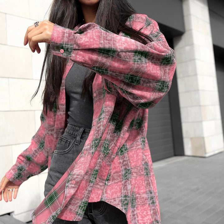 Dame Oversized Skjorte i ternet design lavet af bløde, åndbare materialer med afslappet pasform Stilla