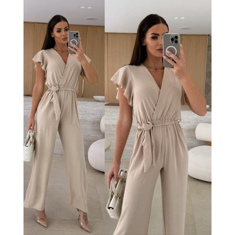 Dame elegant indpakket jumpsuit med flæsekant Stilla