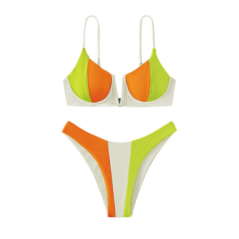Dame triangel-bikini med moderne farveblok-detaljer Skovae