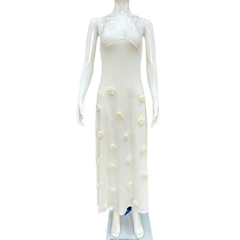 Dame elegant glitrende maxikjole med florale applikationer Skovae