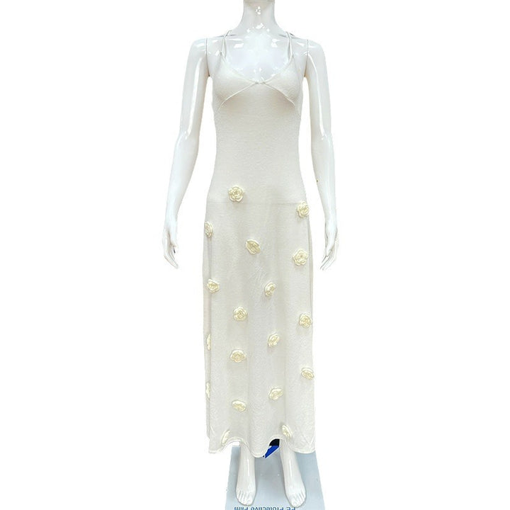 Dame elegant glitrende maxikjole med florale applikationer Skovae