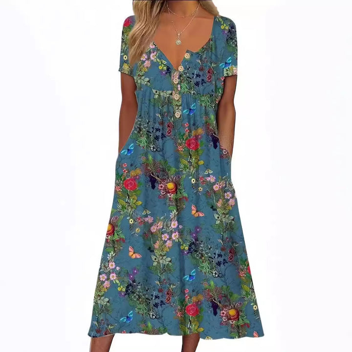 Dame Elegant Maxikjole med floralt design og praktiske lommer Stilla