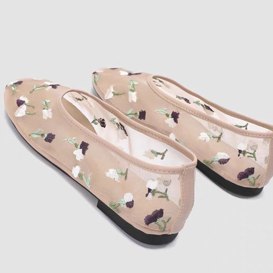 Damer Ballerinas med filigran Floralbroderi Stilla