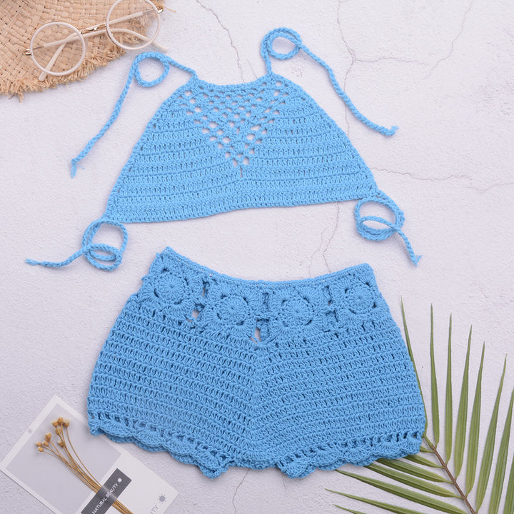 Dame håndcrochet bikini-top med matchende shorts Stilla